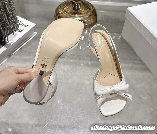 Luxurious Dior Bow Heeled Slingback Sandals White Satin Fabric 75MM 6070205