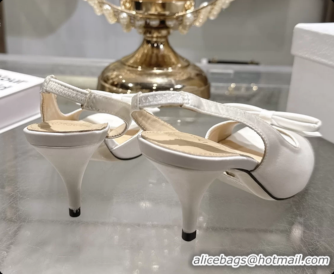 Luxurious Dior Bow Heeled Slingback Sandals White Satin Fabric 75MM 6070205