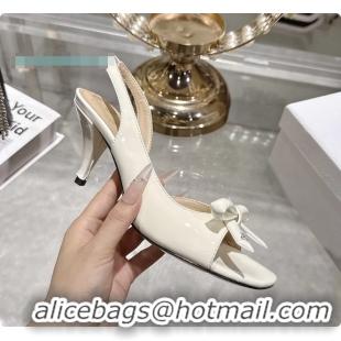 Best Product Dior Bow Heeled Slingback Sandals White Patent Leather 75MM 6070205
