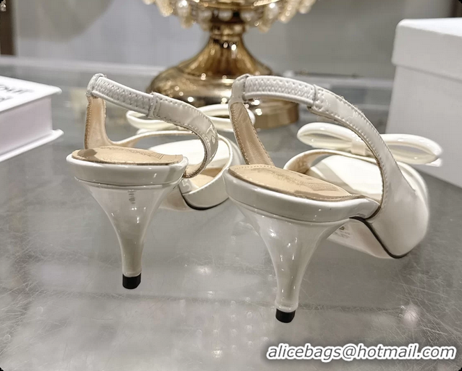 Best Product Dior Bow Heeled Slingback Sandals White Patent Leather 75MM 6070205