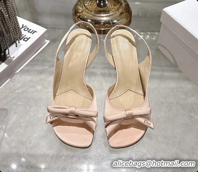 Modern Dior Bow Heeled Slingback Sandals Light Pink Satin Fabric 75MM 6070205