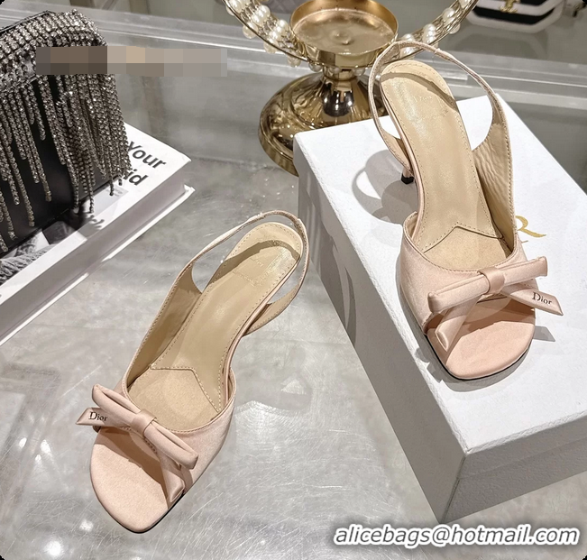 Modern Dior Bow Heeled Slingback Sandals Light Pink Satin Fabric 75MM 6070205