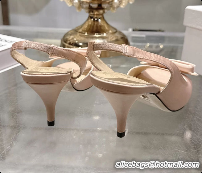 Modern Dior Bow Heeled Slingback Sandals Light Pink Satin Fabric 75MM 6070205
