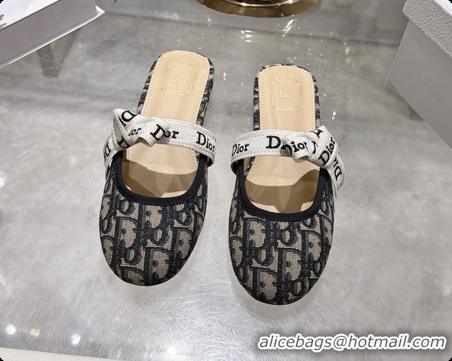 Buy Discount Dior Jadior Bow Flats Mules Navy Blue Dior Oblique Denim Fabric 6070206