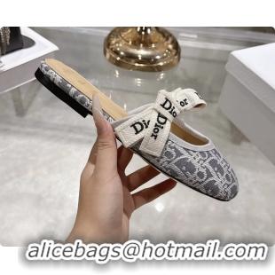 Shop Duplicate Dior Jadior Bow Flats Mules Gray Dior Oblique Denim Fabric 6070206