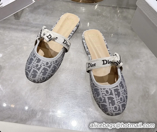 Shop Duplicate Dior Jadior Bow Flats Mules Gray Dior Oblique Denim Fabric 6070206