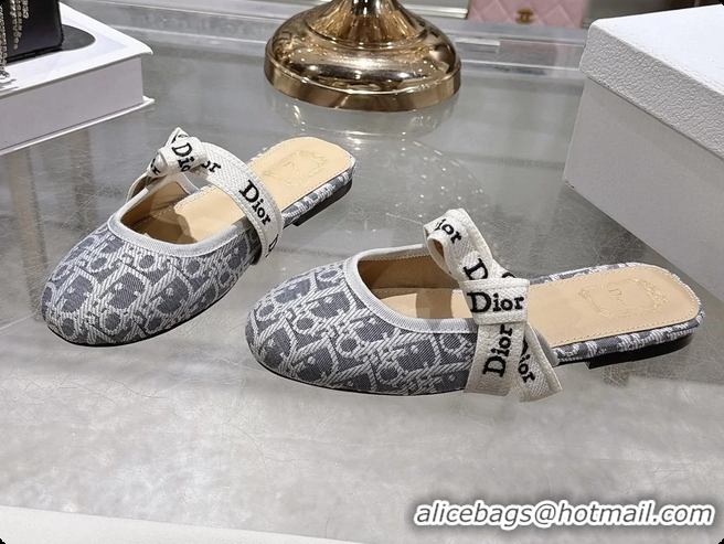Shop Duplicate Dior Jadior Bow Flats Mules Gray Dior Oblique Denim Fabric 6070206