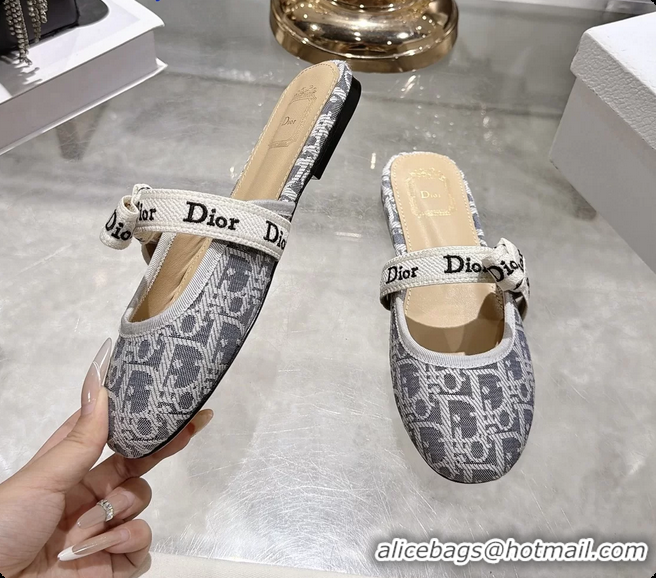 Shop Duplicate Dior Jadior Bow Flats Mules Gray Dior Oblique Denim Fabric 6070206