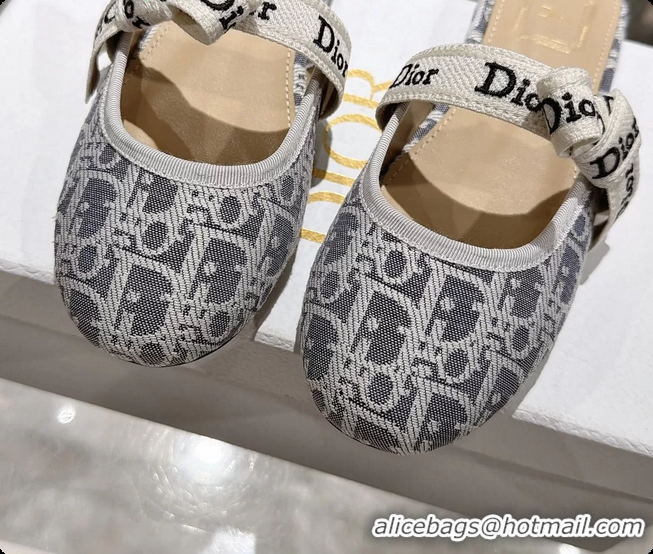 Shop Duplicate Dior Jadior Bow Flats Mules Gray Dior Oblique Denim Fabric 6070206