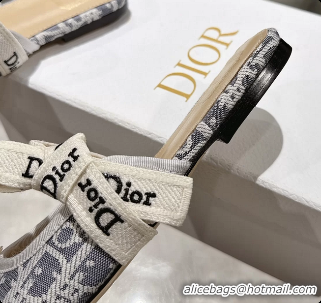Shop Duplicate Dior Jadior Bow Flats Mules Gray Dior Oblique Denim Fabric 6070206