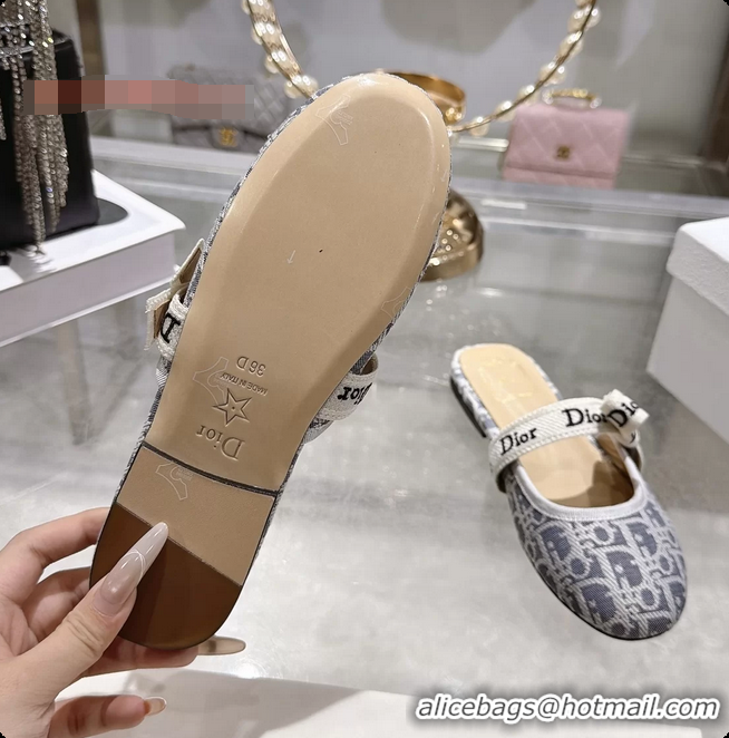 Shop Duplicate Dior Jadior Bow Flats Mules Gray Dior Oblique Denim Fabric 6070206