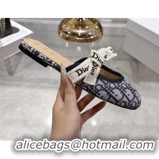 Popular Style Dior Jadior Bow Flats Mules Blue Dior Oblique Denim Fabric 6070206