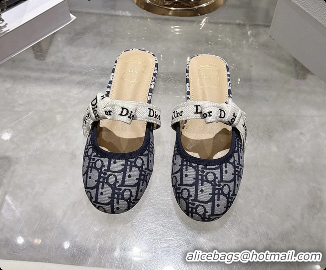 Popular Style Dior Jadior Bow Flats Mules Blue Dior Oblique Denim Fabric 6070206
