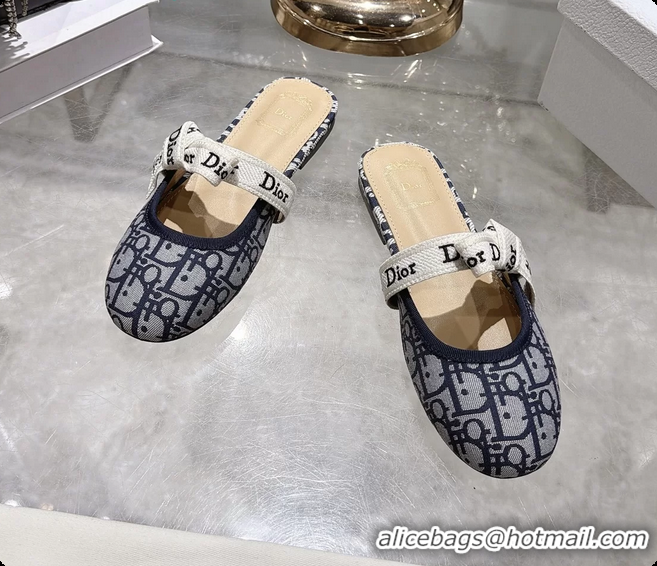 Popular Style Dior Jadior Bow Flats Mules Blue Dior Oblique Denim Fabric 6070206