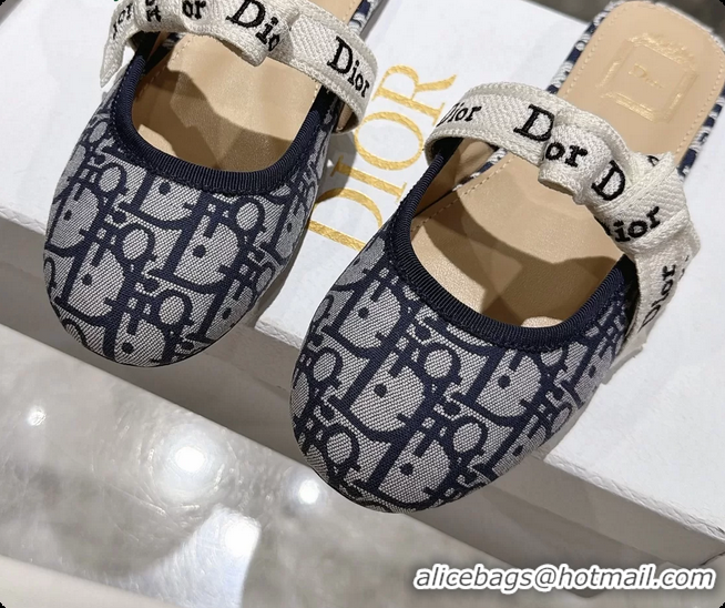 Popular Style Dior Jadior Bow Flats Mules Blue Dior Oblique Denim Fabric 6070206