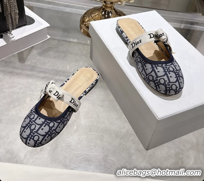 Popular Style Dior Jadior Bow Flats Mules Blue Dior Oblique Denim Fabric 6070206
