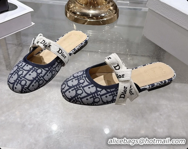 Popular Style Dior Jadior Bow Flats Mules Blue Dior Oblique Denim Fabric 6070206