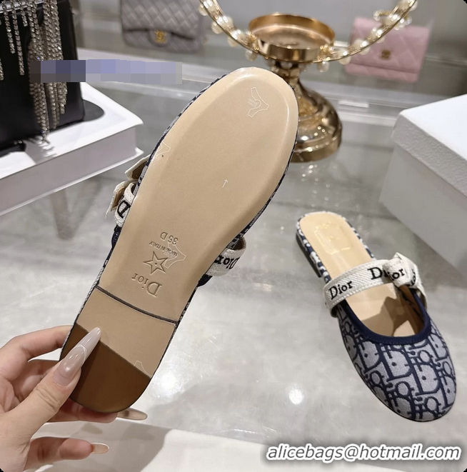 Popular Style Dior Jadior Bow Flats Mules Blue Dior Oblique Denim Fabric 6070206