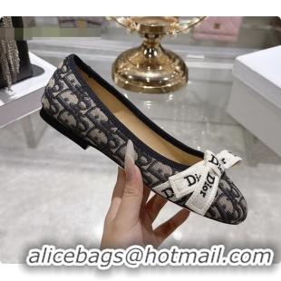 Unique Style Dior Jadior Bow Ballet Flats Navy Blue Dior Oblique Denim Fabric 6070207
