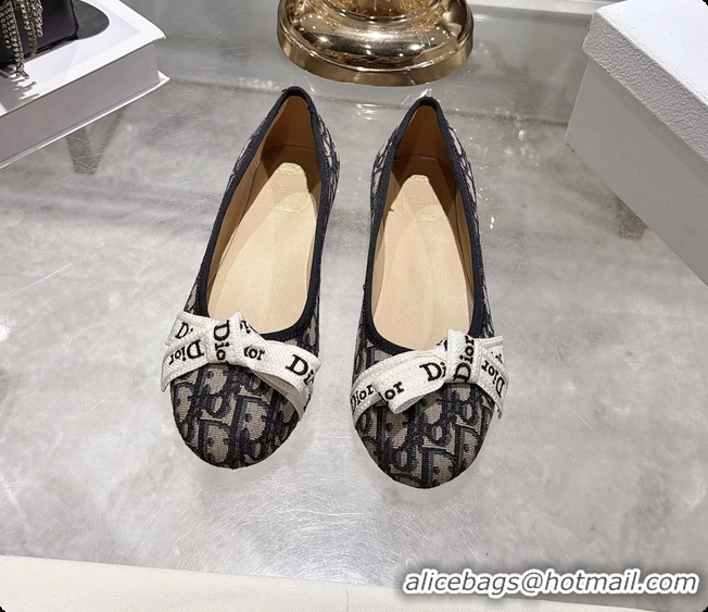 Unique Style Dior Jadior Bow Ballet Flats Navy Blue Dior Oblique Denim Fabric 6070207