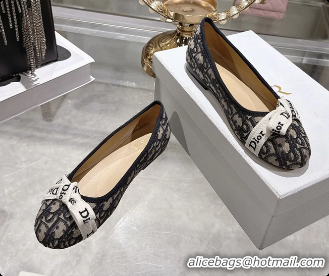 Unique Style Dior Jadior Bow Ballet Flats Navy Blue Dior Oblique Denim Fabric 6070207