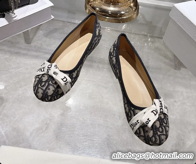 Unique Style Dior Jadior Bow Ballet Flats Navy Blue Dior Oblique Denim Fabric 6070207