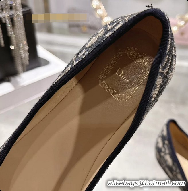 Unique Style Dior Jadior Bow Ballet Flats Navy Blue Dior Oblique Denim Fabric 6070207