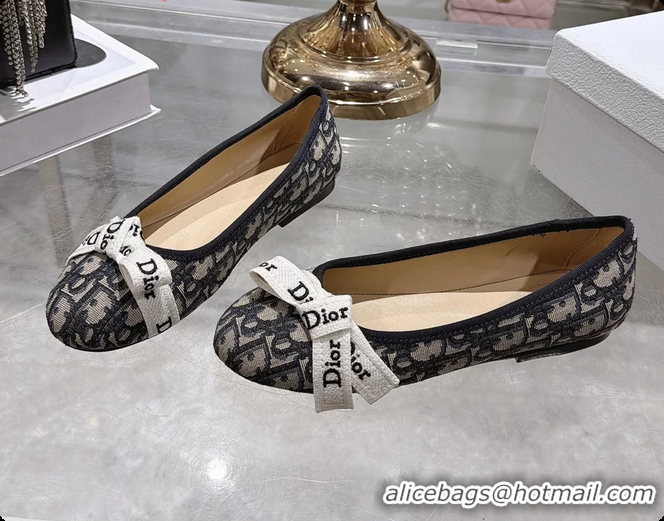 Unique Style Dior Jadior Bow Ballet Flats Navy Blue Dior Oblique Denim Fabric 6070207