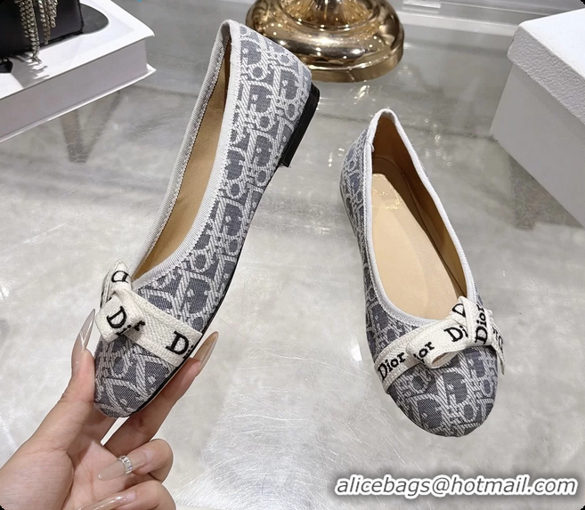 Good Looking Dior Jadior Bow Ballet Flats Gray Dior Oblique Denim Fabric 6070207