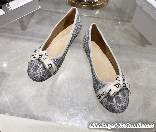 Good Looking Dior Jadior Bow Ballet Flats Gray Dior Oblique Denim Fabric 6070207
