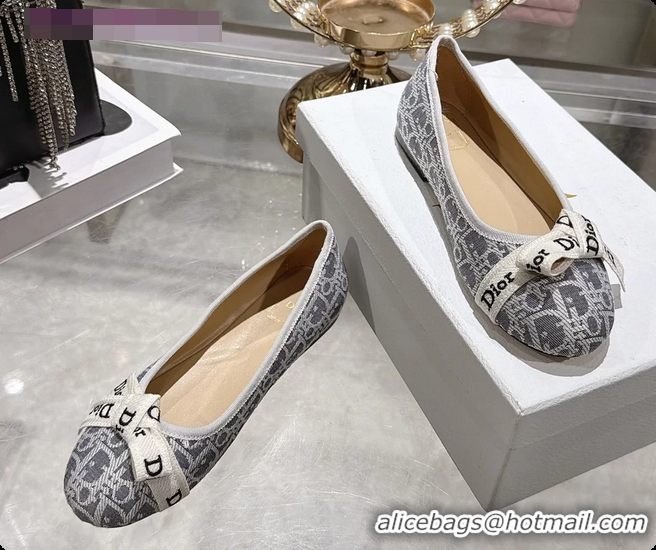 Good Looking Dior Jadior Bow Ballet Flats Gray Dior Oblique Denim Fabric 6070207