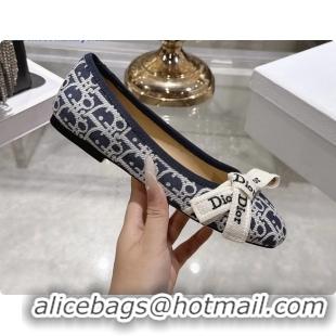 Top Design Dior Jadior Bow Ballet Flats Deep Blue Dior Oblique Denim Fabric 6070207