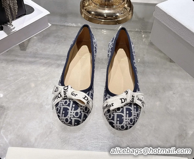 Top Design Dior Jadior Bow Ballet Flats Deep Blue Dior Oblique Denim Fabric 6070207