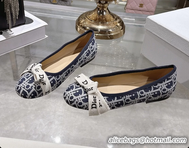 Top Design Dior Jadior Bow Ballet Flats Deep Blue Dior Oblique Denim Fabric 6070207