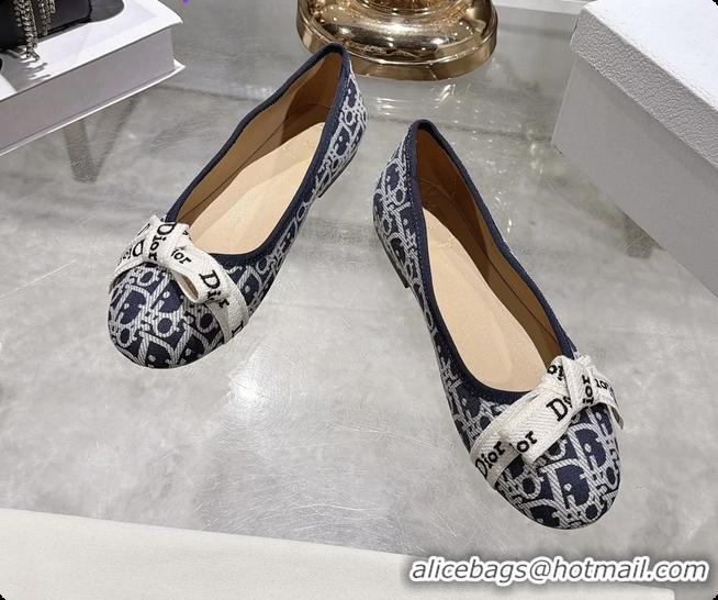 Top Design Dior Jadior Bow Ballet Flats Deep Blue Dior Oblique Denim Fabric 6070207