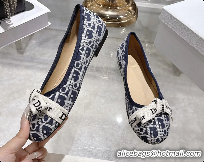 Top Design Dior Jadior Bow Ballet Flats Deep Blue Dior Oblique Denim Fabric 6070207