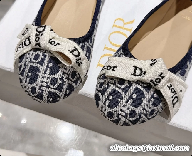 Top Design Dior Jadior Bow Ballet Flats Deep Blue Dior Oblique Denim Fabric 6070207