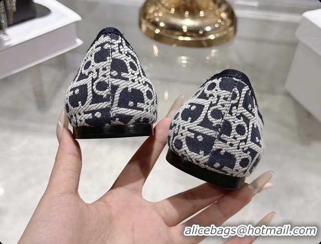 Top Design Dior Jadior Bow Ballet Flats Deep Blue Dior Oblique Denim Fabric 6070207