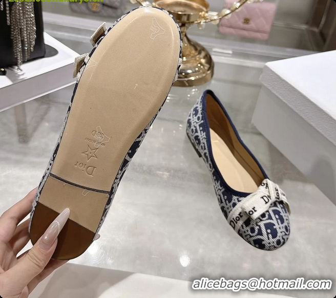 Top Design Dior Jadior Bow Ballet Flats Deep Blue Dior Oblique Denim Fabric 6070207