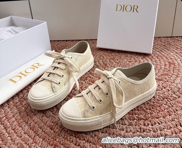 Luxury Dior WalknDior Platform Sneakers Yellow Beige Dior Oblique Embroidered Cotton Canvas 6070207