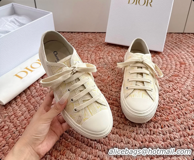 Luxury Dior WalknDior Platform Sneakers Yellow Beige Dior Oblique Embroidered Cotton Canvas 6070207