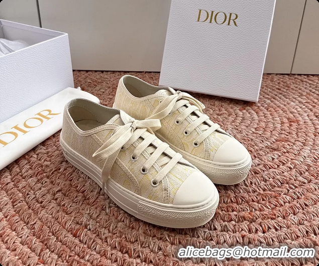 Luxury Dior WalknDior Platform Sneakers Yellow Beige Dior Oblique Embroidered Cotton Canvas 6070207
