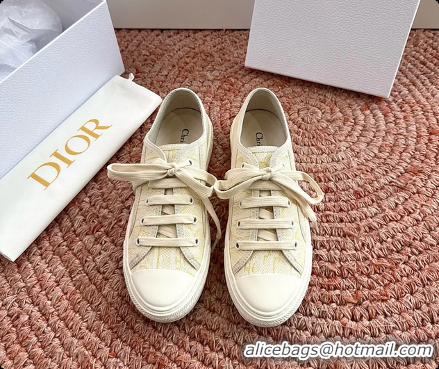 Luxury Dior WalknDior Platform Sneakers Yellow Beige Dior Oblique Embroidered Cotton Canvas 6070207