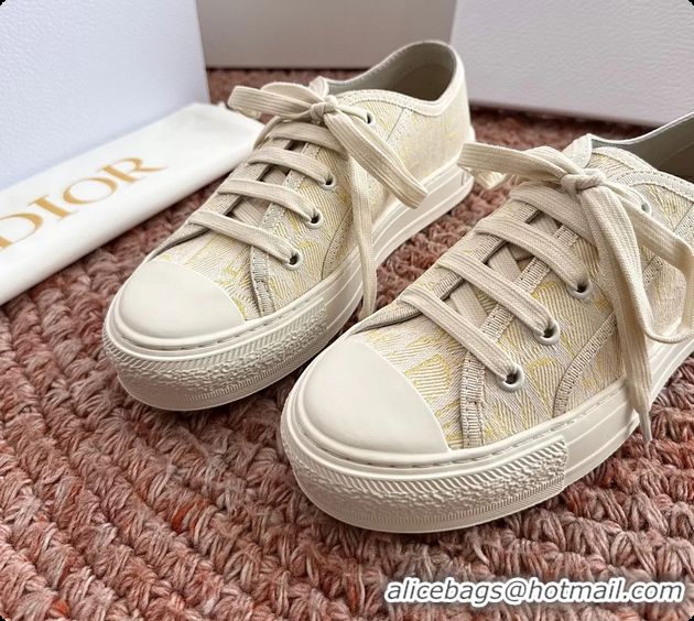 Luxury Dior WalknDior Platform Sneakers Yellow Beige Dior Oblique Embroidered Cotton Canvas 6070207
