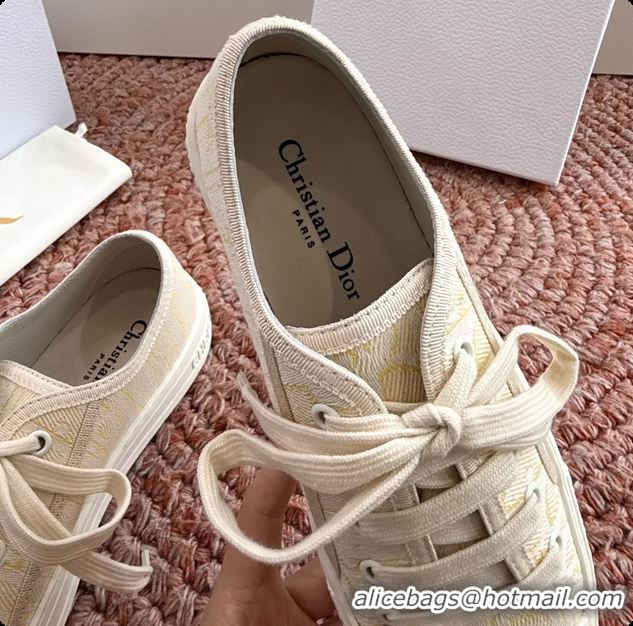 Luxury Dior WalknDior Platform Sneakers Yellow Beige Dior Oblique Embroidered Cotton Canvas 6070207