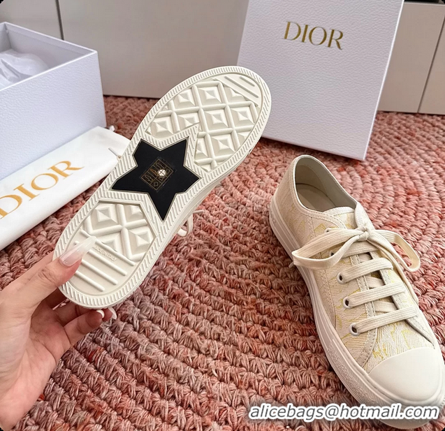 Luxury Dior WalknDior Platform Sneakers Yellow Beige Dior Oblique Embroidered Cotton Canvas 6070207
