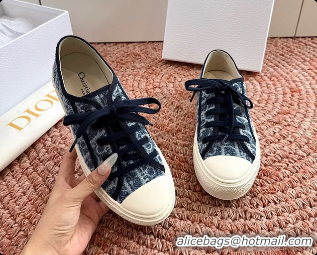 Unique Discount Dior WalknDior Platform Sneakers Navy Blue Dior Oblique Embroidered Cotton Canvas 6070207