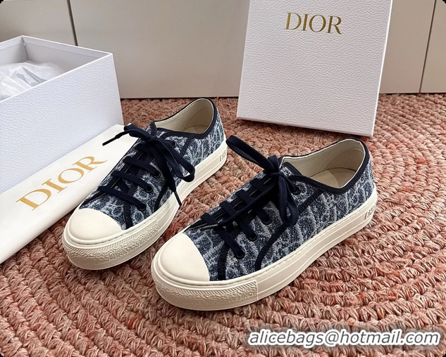 Unique Discount Dior WalknDior Platform Sneakers Navy Blue Dior Oblique Embroidered Cotton Canvas 6070207