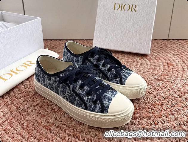 Unique Discount Dior WalknDior Platform Sneakers Navy Blue Dior Oblique Embroidered Cotton Canvas 6070207
