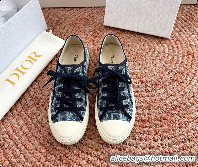 Unique Discount Dior WalknDior Platform Sneakers Navy Blue Dior Oblique Embroidered Cotton Canvas 6070207